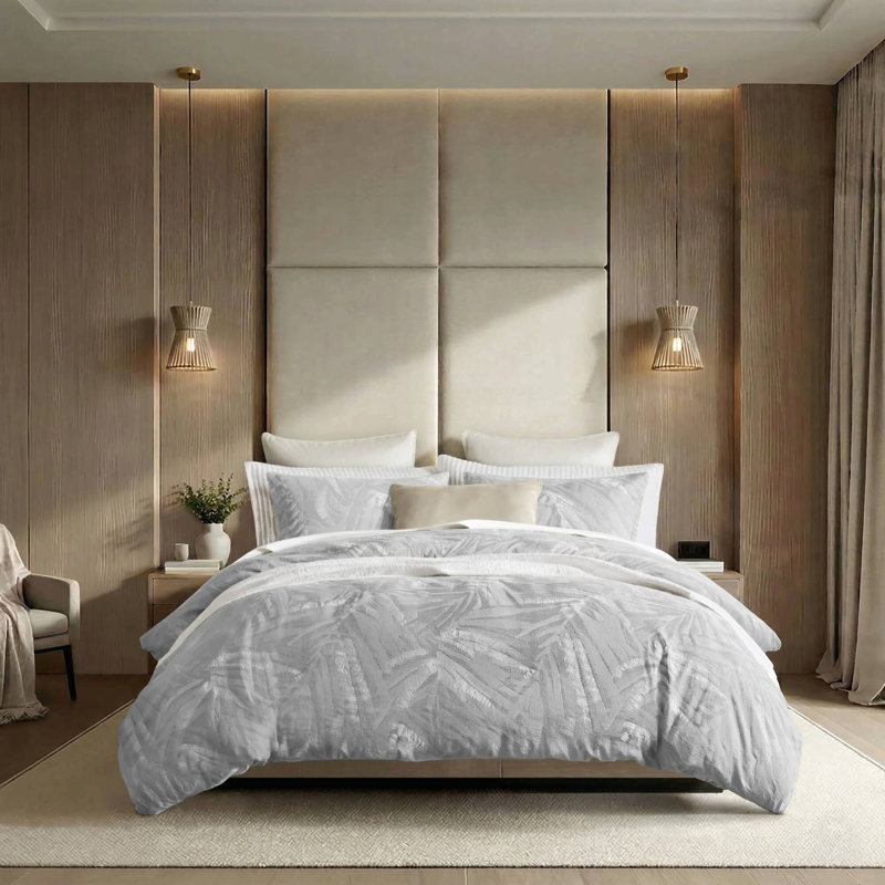 Literie 3 pièces en gaze de coton de style vintage, gris pâle, taille grand lit/queen, Queen Duvet Cover + 2 Shams