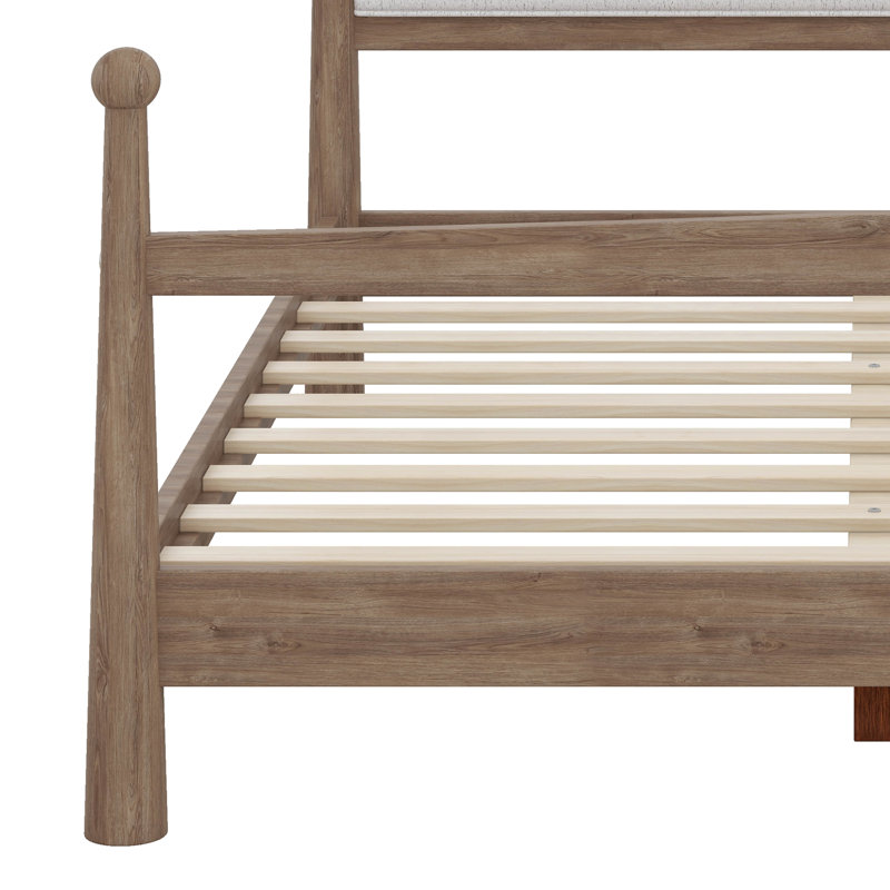 Platform Bed Frame, Solid Wood Bed Frame With Upholstered Headboard In Boucle And Slats Support, No Box Spring Needed, Queen