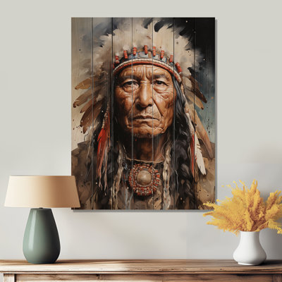 «Native Art», portrait de Lakota spirituel sur bois