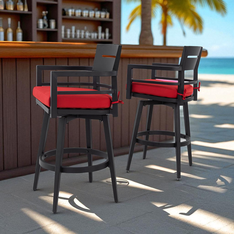 Tabourets de bar pivotants d'extérieur haut de gamme en aluminium avec coussin Sunbrella®, Sunbrella® Linen Sesame, 2
