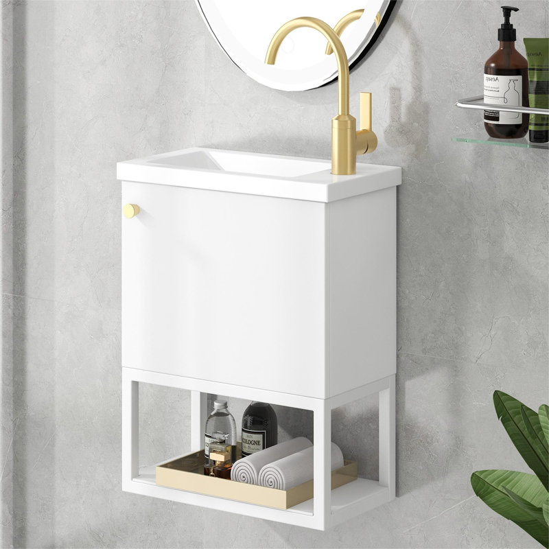 Belfry Bathroom Hubertine 39mm L x 21mm W White Resin Rectangular Sink with Overflow, White