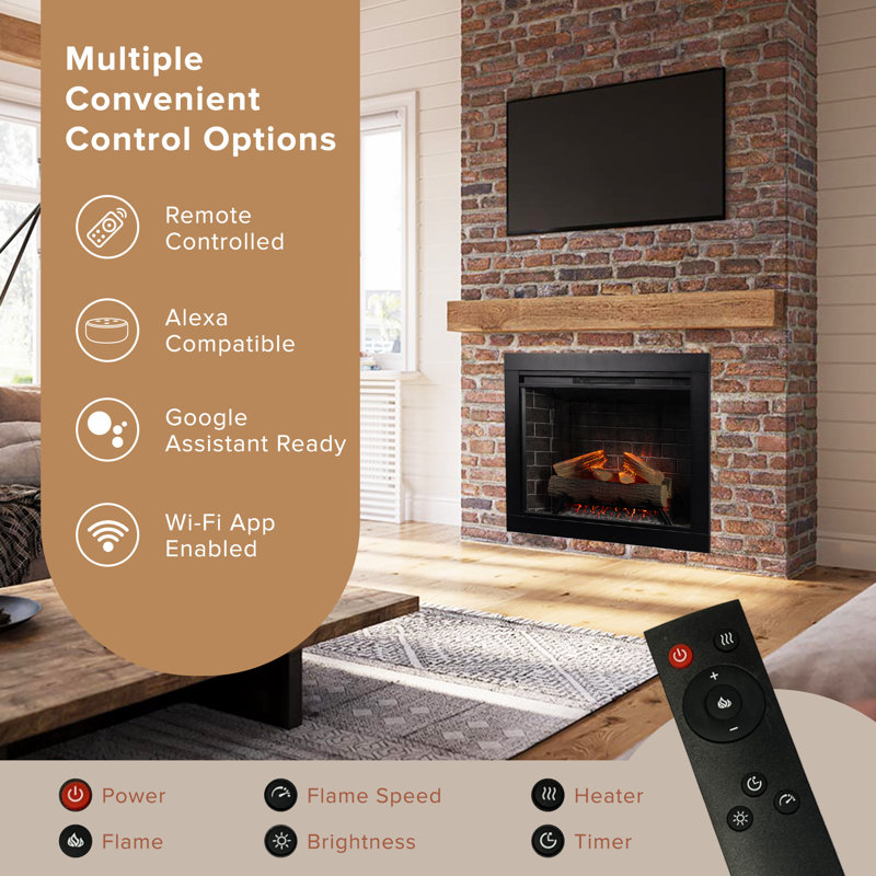 Uptown 33" Infrared Electric Fireplace Insert Heater with Trim Kit, Compatible with Alexa & Google