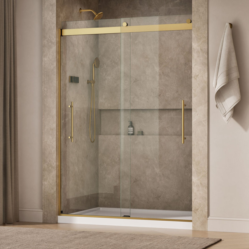 Levity Plus Less Sliding Shower Door, 81-5/8" H x 56-5/8 - 59-5/8" W, With 3/8" Thick Crystal Clear Glass, Bronze