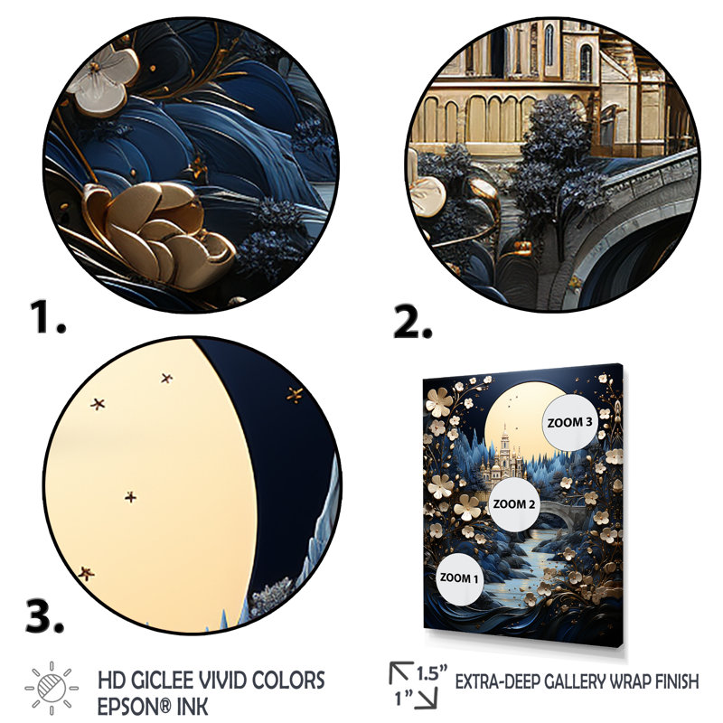 «Blue Glorious Byzantine Landscape I», art mural, Cadre flottant brun, H 20 po x l 12 po x P 1 po