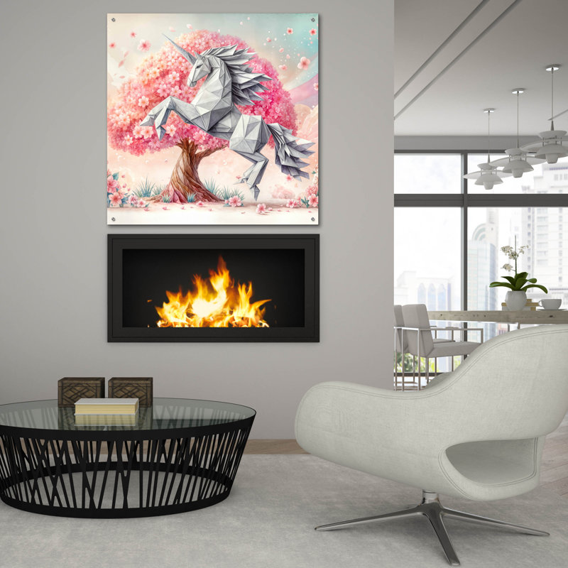  «Origami licorne» par Rey Klimt, art mural en verre acrylique, 36 po x 36 po, H 36 po x l 36 po