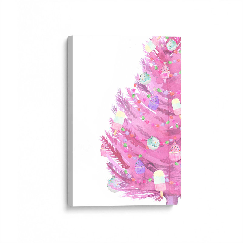 Reproduction d'arbre de Noël rose ludique sur toile, H 18 po x l 12 po, Toile tendue