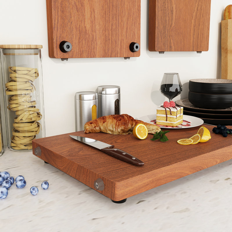 Solid Sapele Wood Cutting Board - Medium 14.96" X 11.02" X 0.98" Thick, Non-toxic, Heavy-duty Butcher Block With Rubber Feet For Kitchen