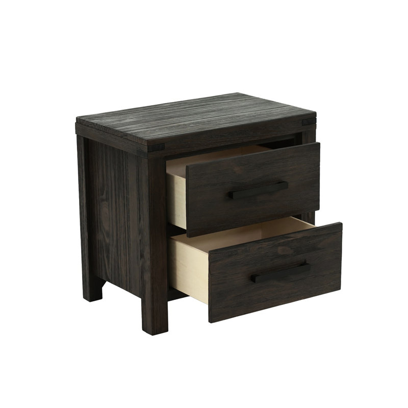 Table de chevet 2 tiroirs en bois massif pour la décoration de chambre à coucher avec 2 poignées en métal