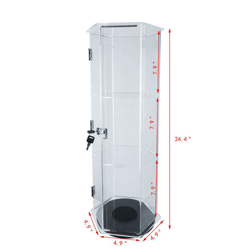 FixtureDisplays® - Armoire vitrée en acrylique transparent avec plexiglas et étagère hexagonale pour objets de valeur - hauteur 24 po - 18622
