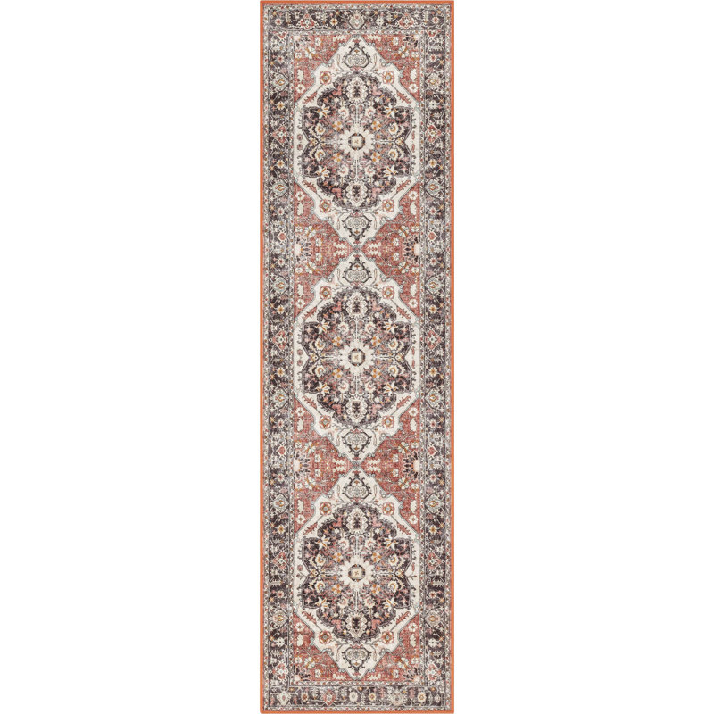 Dery Multi Traditional Medallion Oriental Durable Non-Skid Area Rug, Runner 2'7" x 9'10"