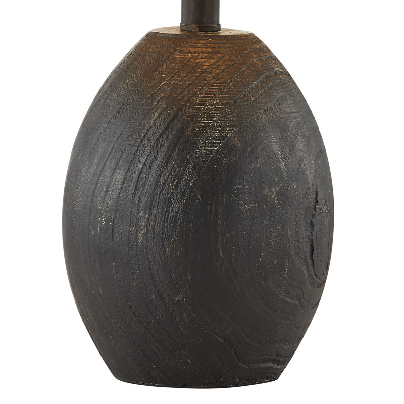 Lampe de table noire en faux bois avec abat-jour tambour en lin Donna
