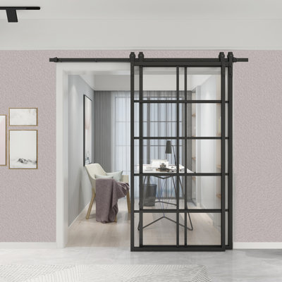 Porte de grange double en verre avec trousse de quincaillerie d'installation KDA01x2-BP