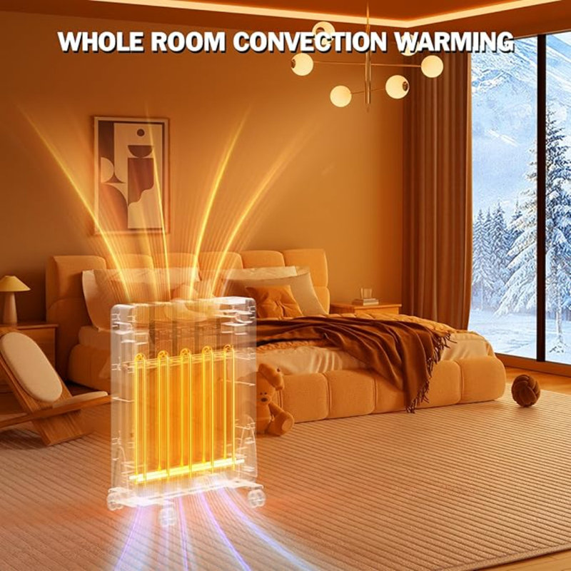 Electric Wall Heater For Indoor Use LED Display 800W Adjusting Thermostat Convection Space Heater Freestanding With Wheels Plug-In Electric Panel Heater Easy Control, Safety Features
