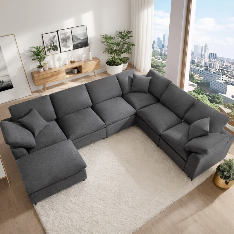 U Shaped Oversized Modular Sectional Sofa, Large 7 Seat Corner Sofa Cloud Couch For Living Room, Gray Fabric