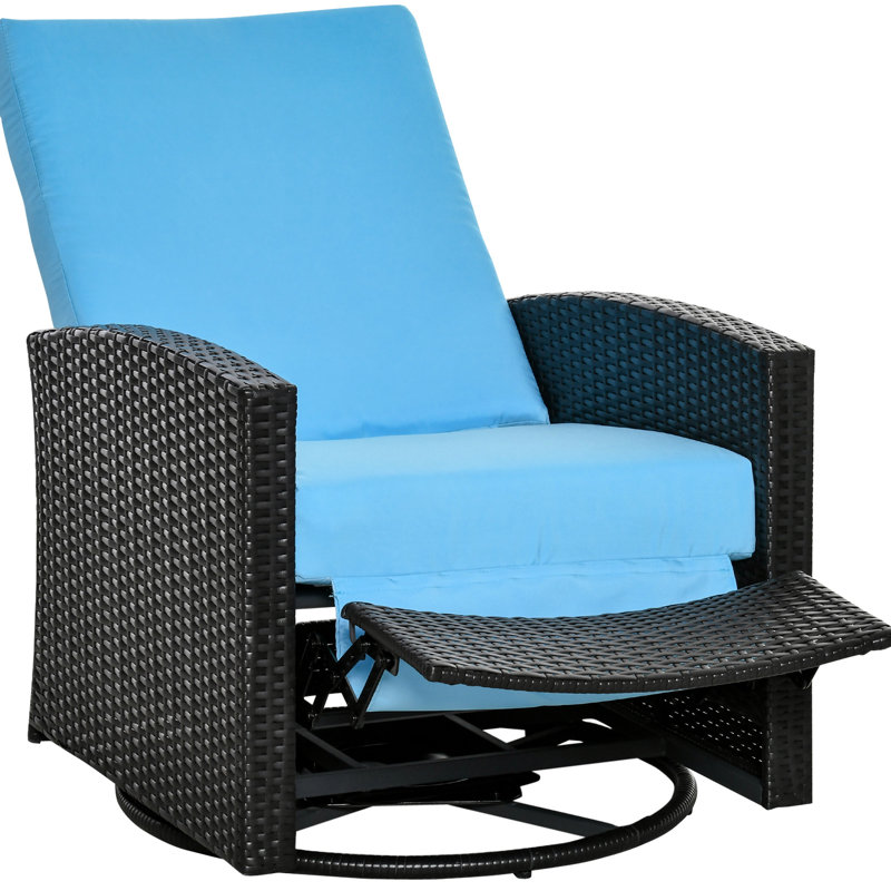 Fauteuil inclinable pour l'extérieur - bleu, rotation à 360 °, repose-pieds relevable, fonction pivotante extérieure pour balcon, coussins moelleux, véranda