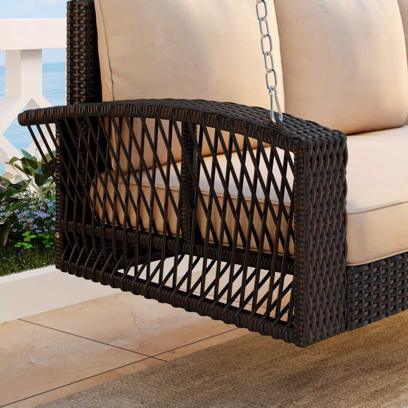 69" 3 Seater Porch Swing With Chains And Cushions, Brown