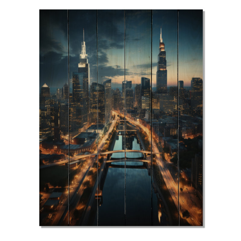 Charlotte Cityscape at Night II - impression sur bois sans cadre, H 20 po x l 10 po x P 0,78 po