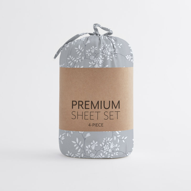 Light Gray Floral Vine Queen Microfiber Sheet Set