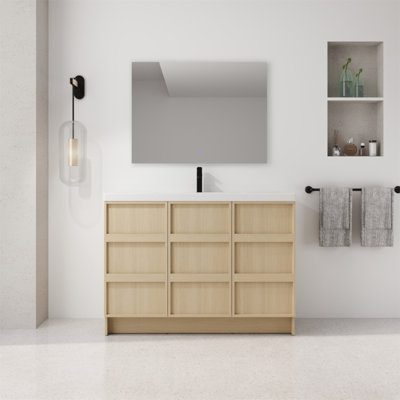 Meuble-lavabo autoportant 48 po avec lavabo en résine et 3 portes d'armoire à fermeture en douceur, contreplaqué