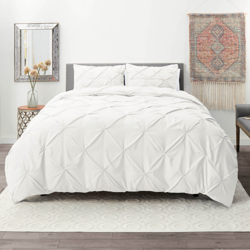 Ensemble de housse de couette plissÃ©e en tissu doublement brossÃ©, Housse de couette très grand californien et 2 tai, Blanc