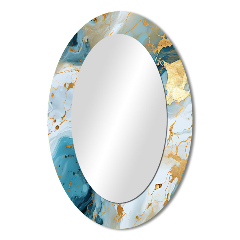 Or artistique Elegance Marble Grace - miroir mural en marbre, miroir décoratif doré, impression d'art en métal, Ovale