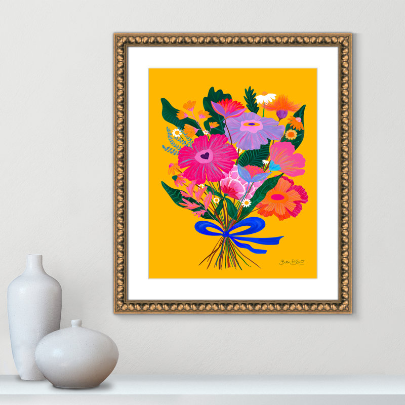 Imprimé éclectique de fleurs par Bloom, 22.5'' W x 26.5'' H, Imprimé mat, Perles de feuilles dorées