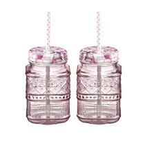 Medium Pink Bent Glass Straws for Pint Mason Jars