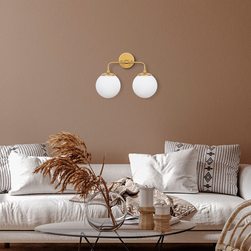 Modern Wall Lamp with Metal Body and Glass Cap, Gold Finish, 14.6 x 8.3 x 10.6 inches | E14 Socket (2 x Max 40W) | Elegant Scandinavian Design for Home, Glam & Country Décor, IP20 Rated, Stylish Lighting Solution