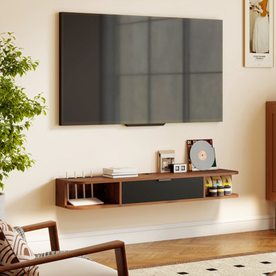 Meuble télé 47 po, console multimédia murale, noyer