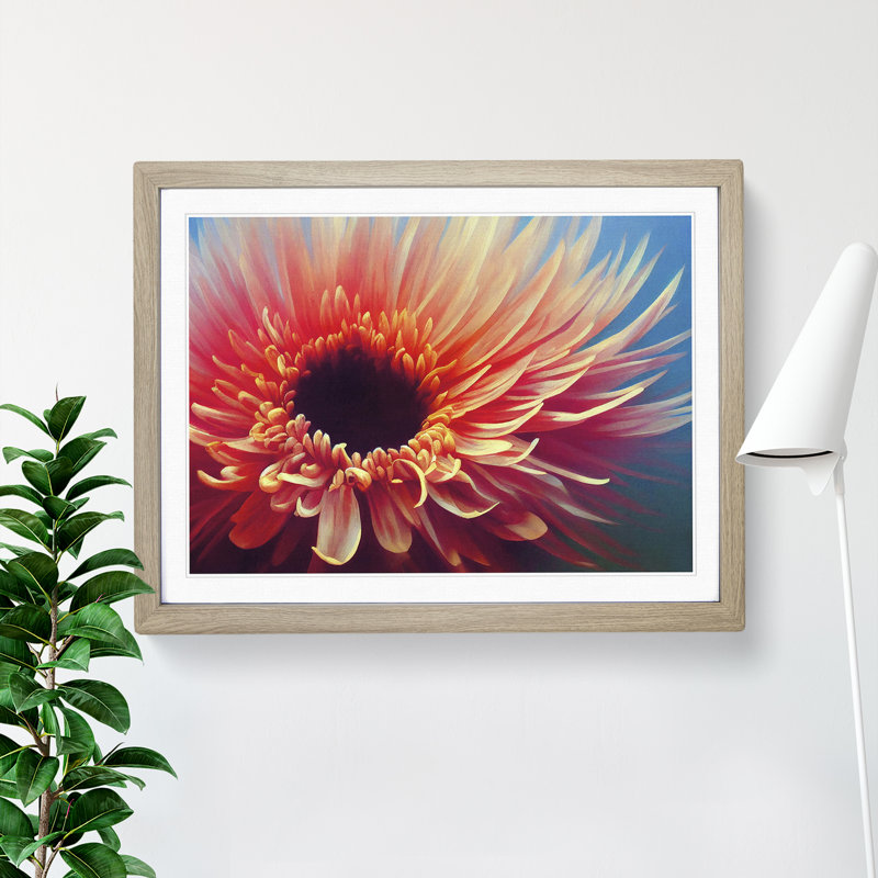 Exciting Chrysanthemum Flower - Single Picture Frame Painting, 25cm H x 34cm W x 2cm D, Oak