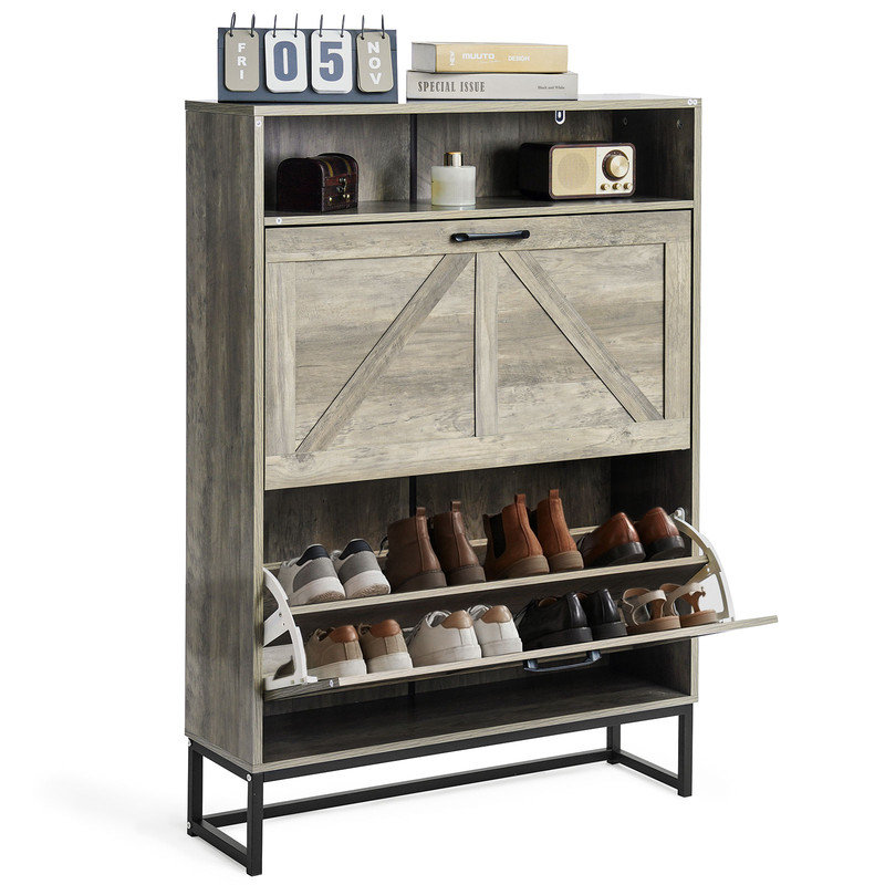 20 Pair Shoe Storage Cabinet, Brown Wood