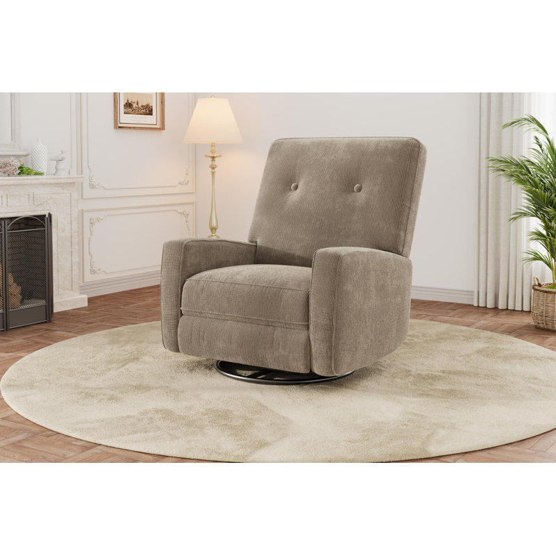 Swivel Rocker Recliner, 360° Glider Nursery Chair with High-Resilience Foam, 350lb Linen Recliner for Adults, Compact Living Room & Bedroom Chair, Gray