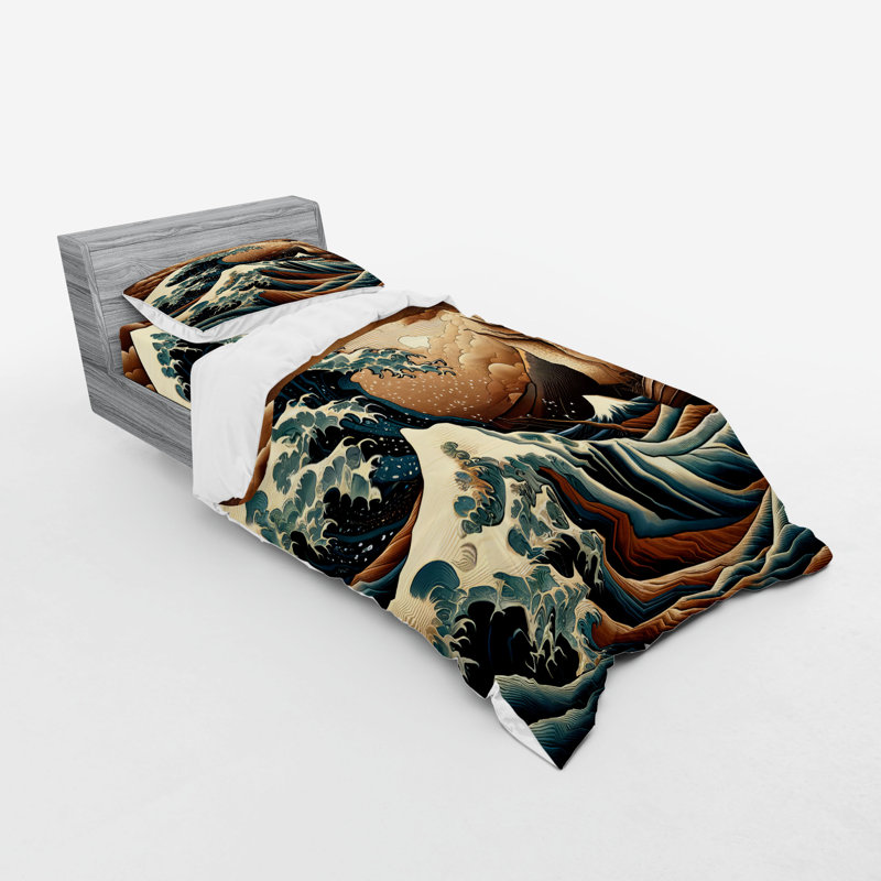 Ensemble de literie de style nautique Ambesonne et cannelle et bleu pétrole, Housse de couette simple très longue + 2 pièces