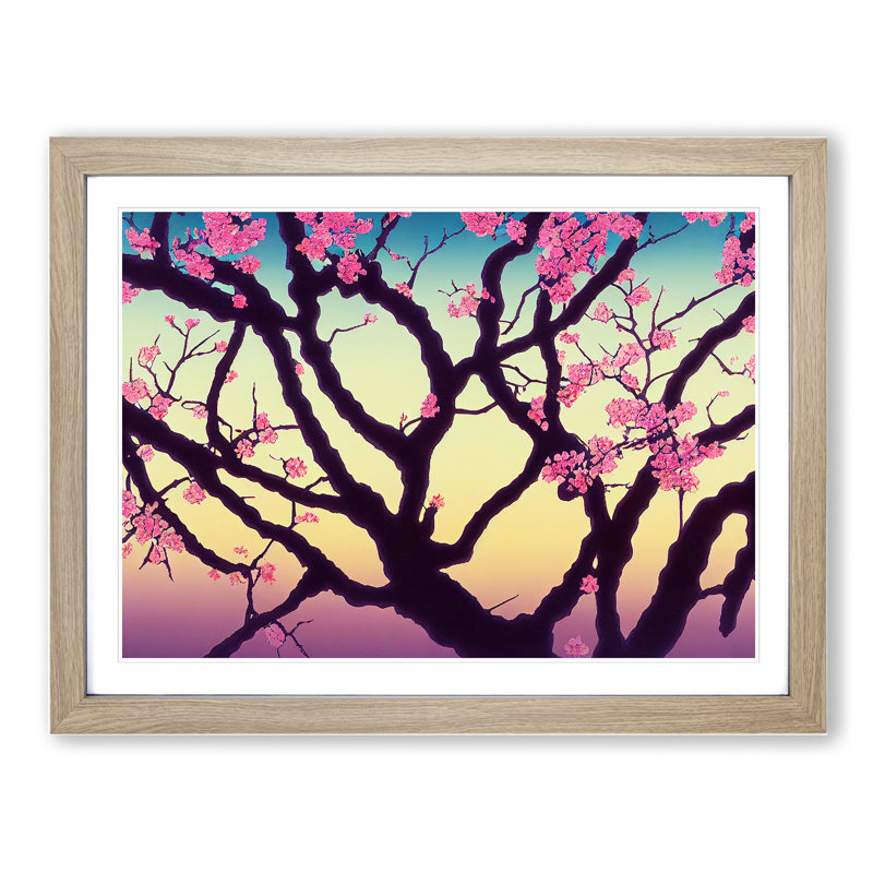 Charming Cherry Blossom Tree Flowers - Framed Print, 25cm H x 34cm W x 2cm D, Oak