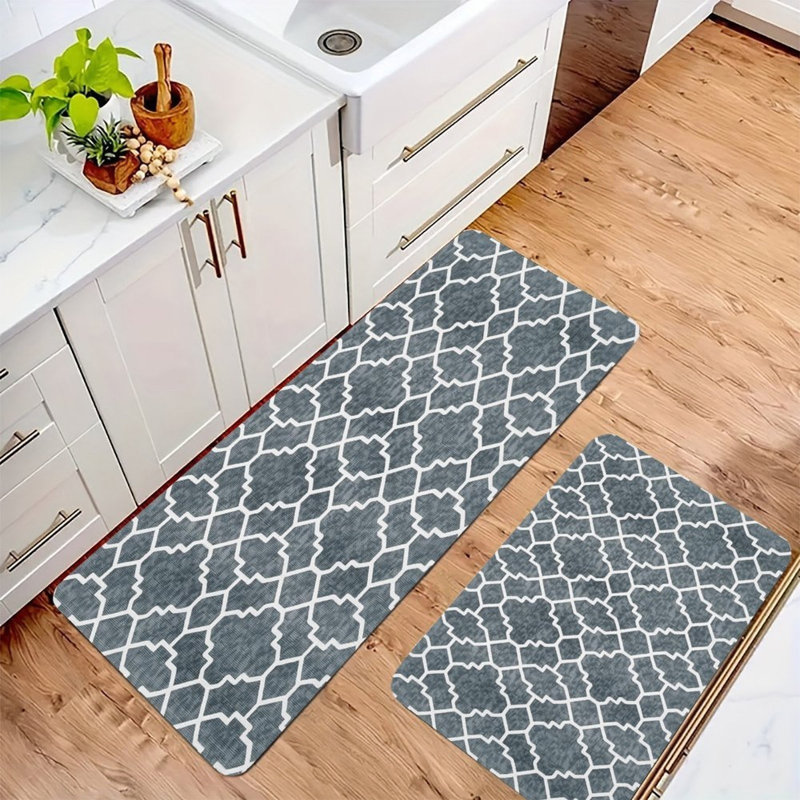 Moroccan Grid Texture, Kitchen Mats Set Of 2
