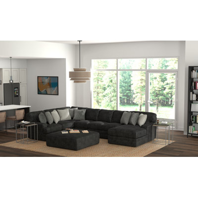 Canapé modulaire 3 pièces avec méridienne et repose-pieds Delicia