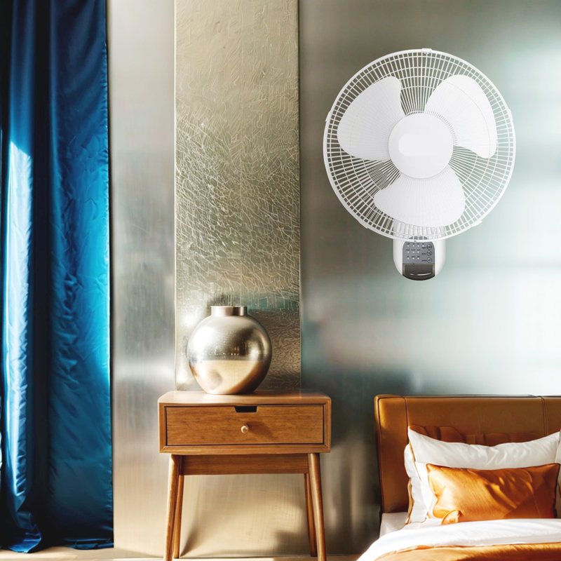 16 in. White Digital Wall Mount Fan with Remote Control 3-Speed-3 Oscillating Modes 72 in. Power Cord, ETL Certified