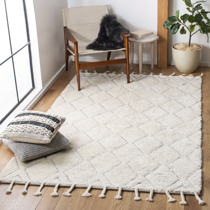 Tapis géométrique en laine tissé à la main Casablanca, Rectangle de 10 pi x 14 pi