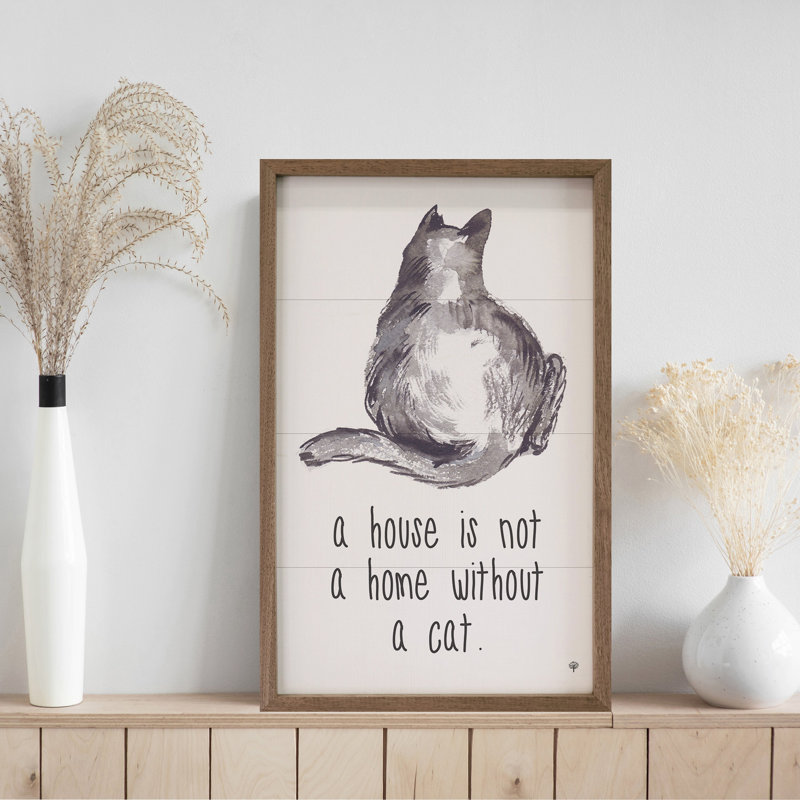Une maison n'est pas une maison sans chat - blanc, H 8 po x l 5 po