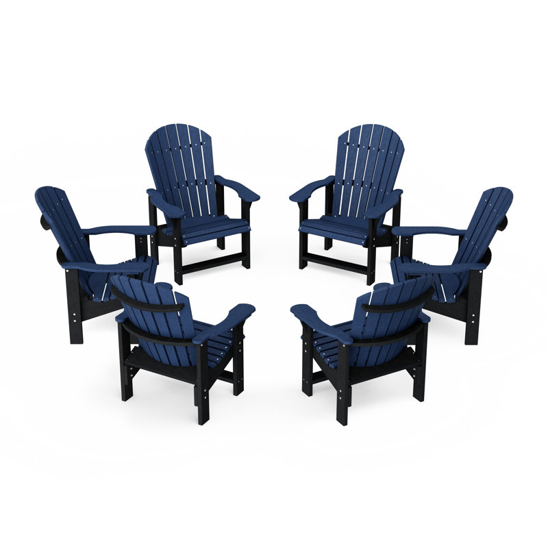 Heritage Upright Adirondack Chairs Set Of 6, Patriot Blue/Black