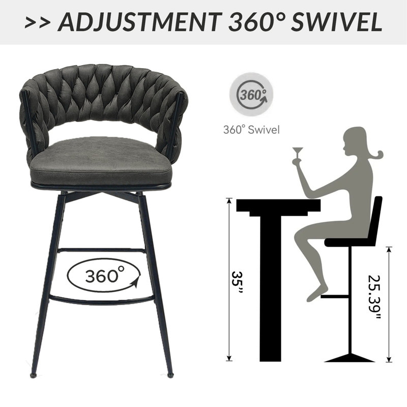 Tabourets de bar 28 po en tressage de 28 po en cuir technique (brun clair), pivotant sur 360 °, pour îlot de cuisine, restaurant, bar, tabourets pivotants brun clair, rembourrés, structure en métal, café,