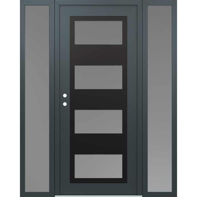 Panneau d'entrée en acier noir anthracite / anthracite avec 2 panneaux latéraux pré-suspendus, L 60 po x H 80 po, Gelé, Oui