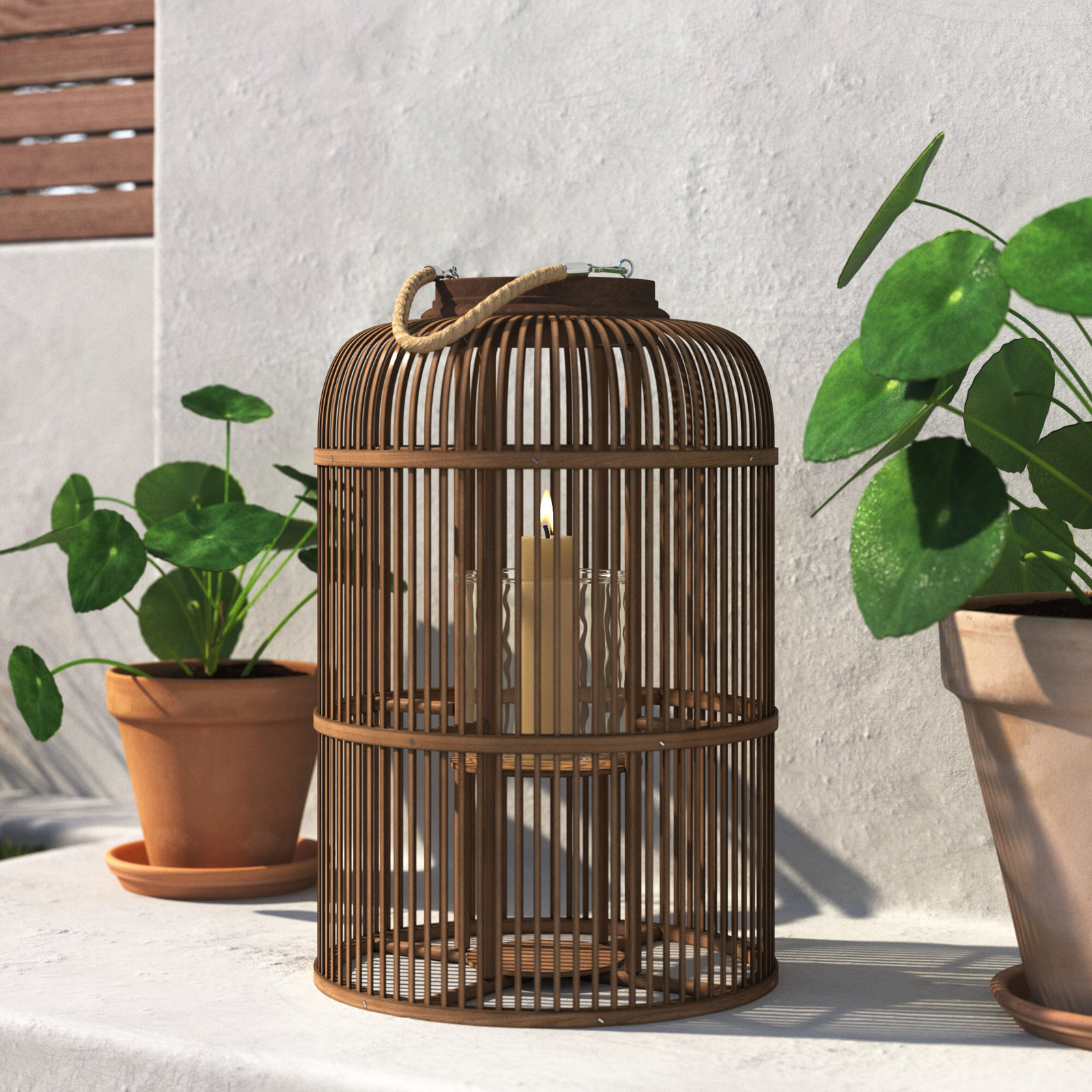 Bamboo Lantern Candle Holder, 18.9" H x 12.6" W x 12.6" D