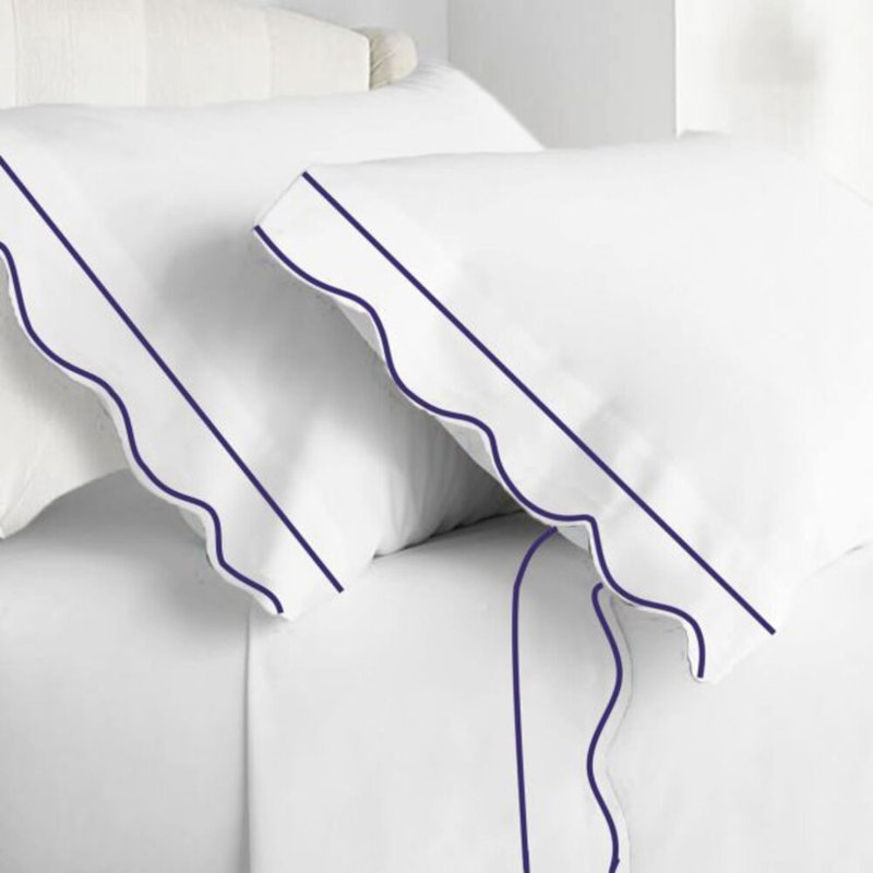 400TC Cotton Scallop Embroidery & Border Cotton 4 Piece Sheet Set Fitted Sheet Fits Upto 16" Deep Pocket, Twin XL Sheet Set