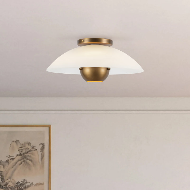 Umbra 14-in Black Semi-Flush Mount, Antique Brass, Steel and Glass