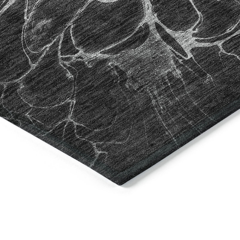 Tapis extérieur lavable abstrait gris anthracite et argent 10 pi x 14 pi