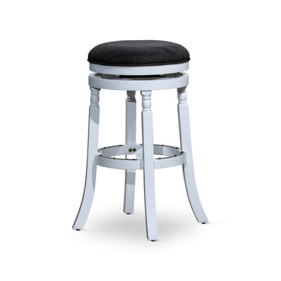 Tabouret de bar 30 po, blanc avec siège en tissu gris anthracite, structure en bois franc robuste, coussin pivotant, convient au comptoir ou à la finition en bois massif, mécanisme, rembourrage confortable, espace