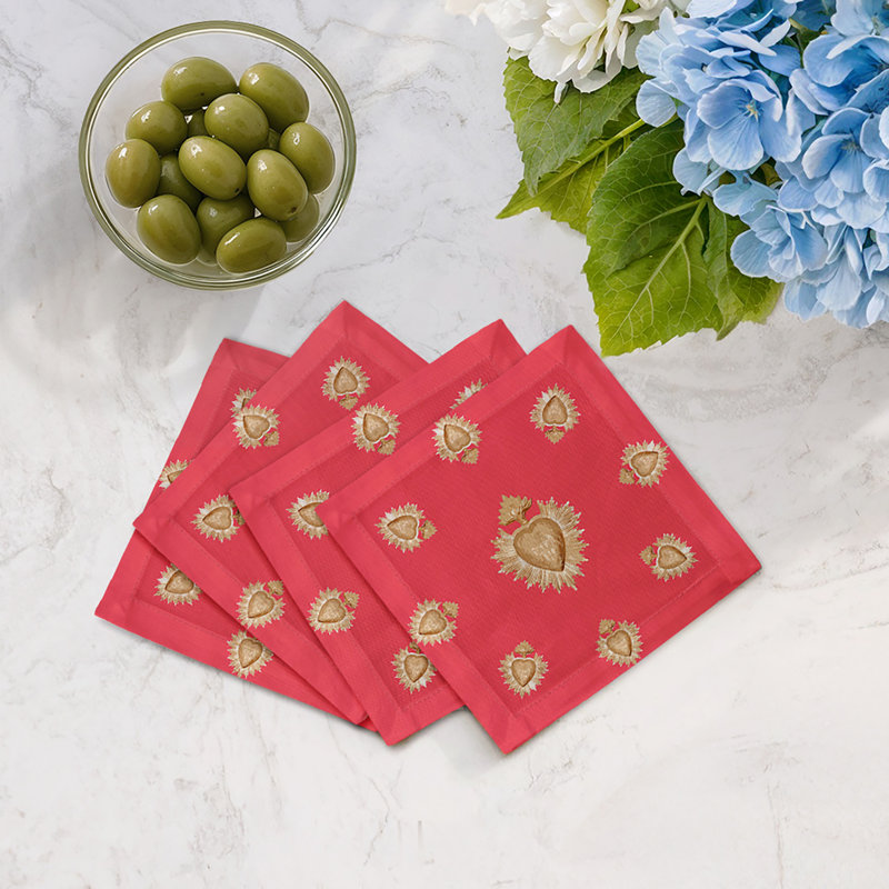 Ex Vote Cotton Sateen Cocktail Napkins, Crimson