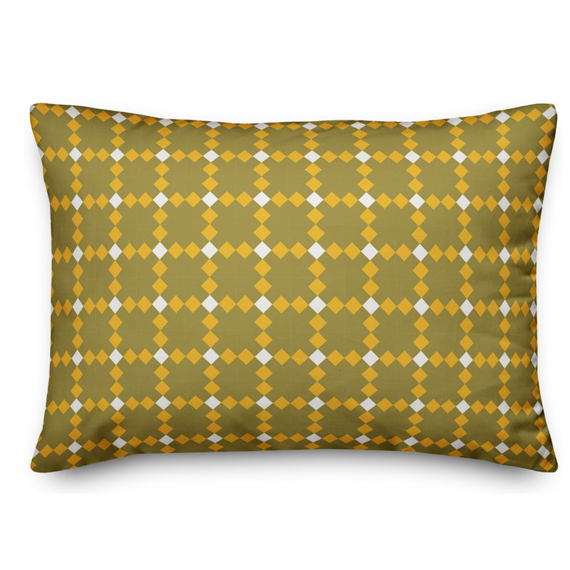 Check Geometric Reversible Throw Pillow, Yellow/Asparagus