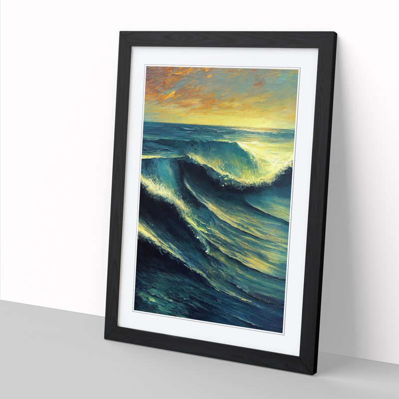 Modern Ocean View Vol.4 - Picture Frame Print, 64cm H x 46cm W x 2cm D, Oak